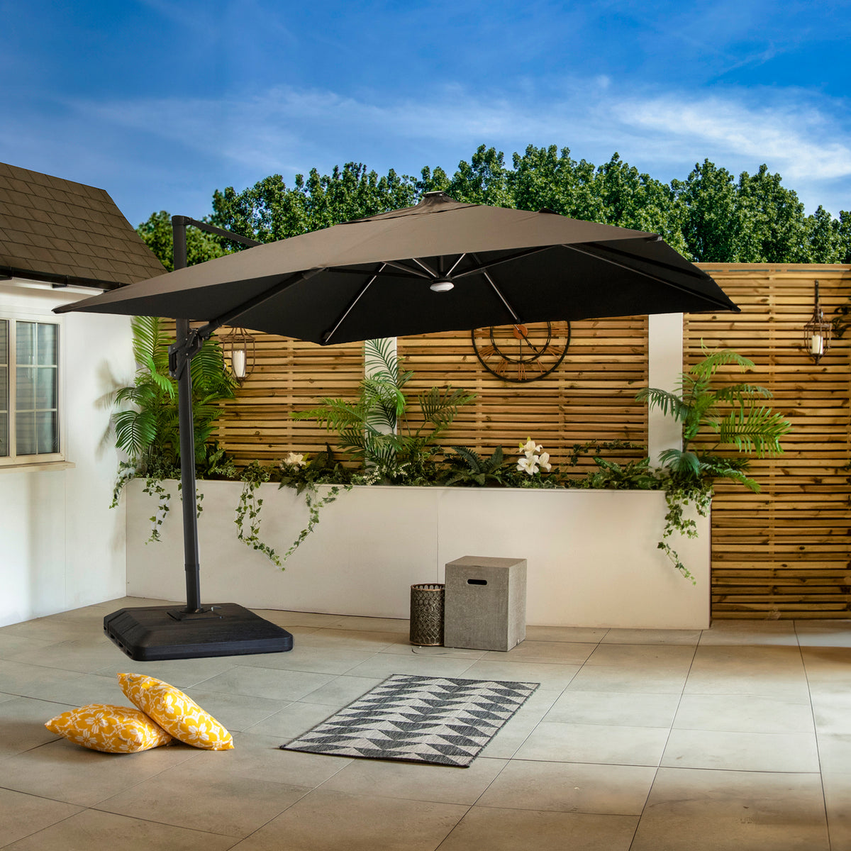 Bracken Outdoors Napoli Grey 3m x 3m Square Cantilever Parasol With LED Lights