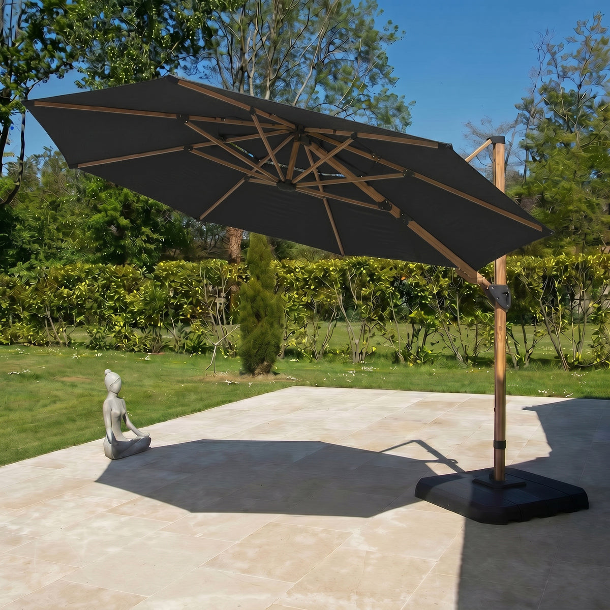 Bracken Outdoors Wood Effect 3.3m Grey Round Cantilever Parasol With Lights & FREE Base