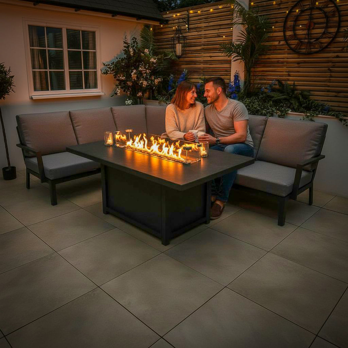 Bracken Outdoors Miami Dark Aluminium Rectangular Corner Set with Firepit Table