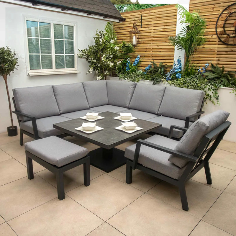 Bracken Outdoors Miami Dark Aluminium Compact Corner Set with Gas Adjustable Table Bench and Arm Chair