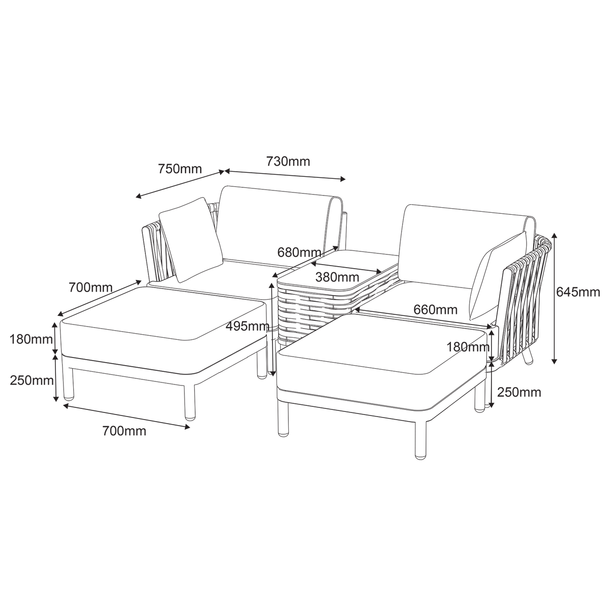 Bracken Outdoors Maldives Rope Sunbed and Sofa Garden Furniture Set