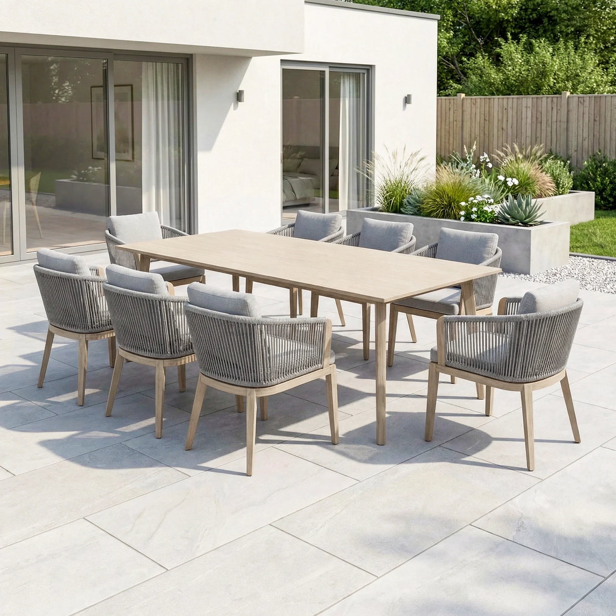 Bracken Outdoors Canberra 8 Seat Rectangular Aluminium & Rope Dining Garden Furniture Set