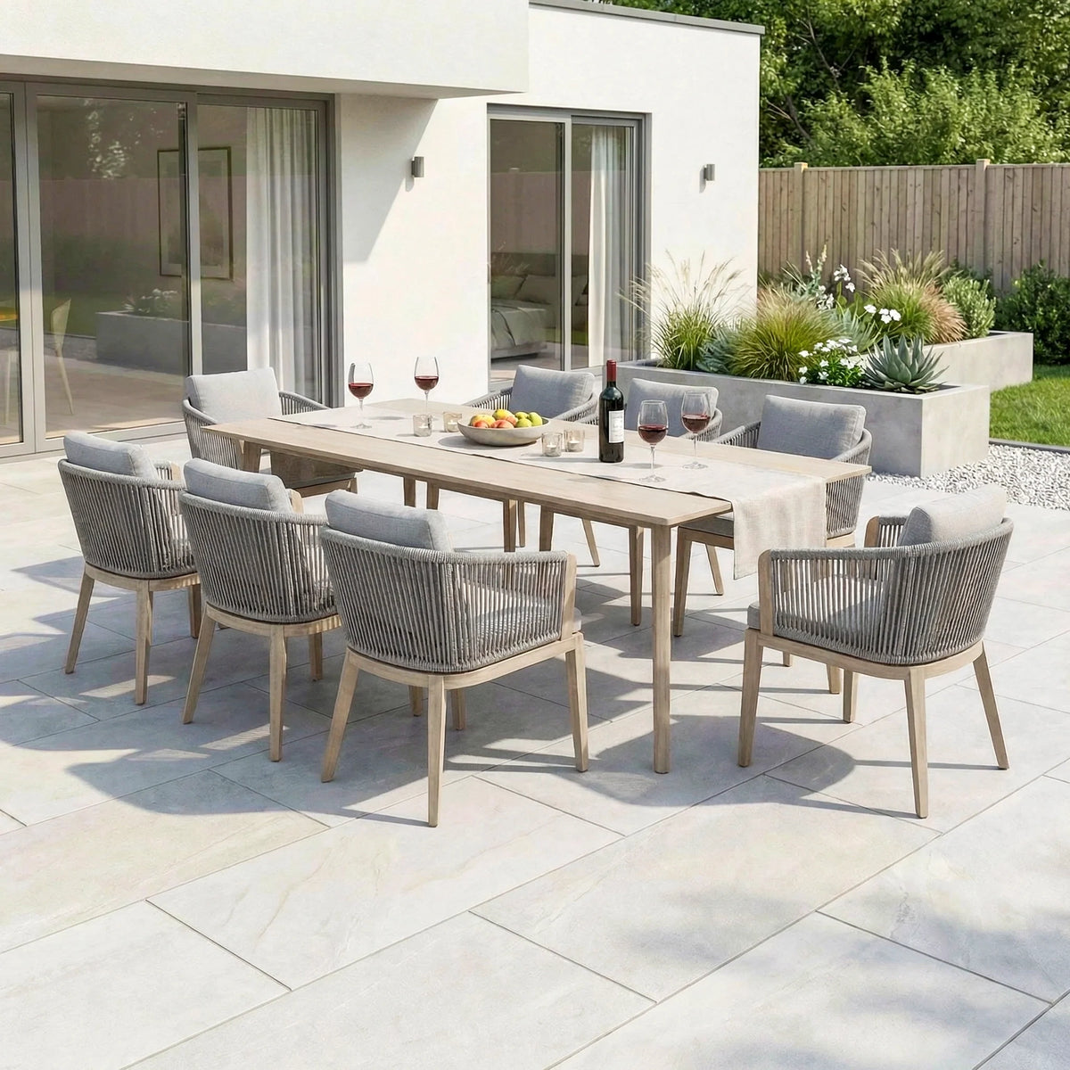 Bracken Outdoors Canberra 8 Seat Rectangular Aluminium & Rope Dining Garden Furniture Set