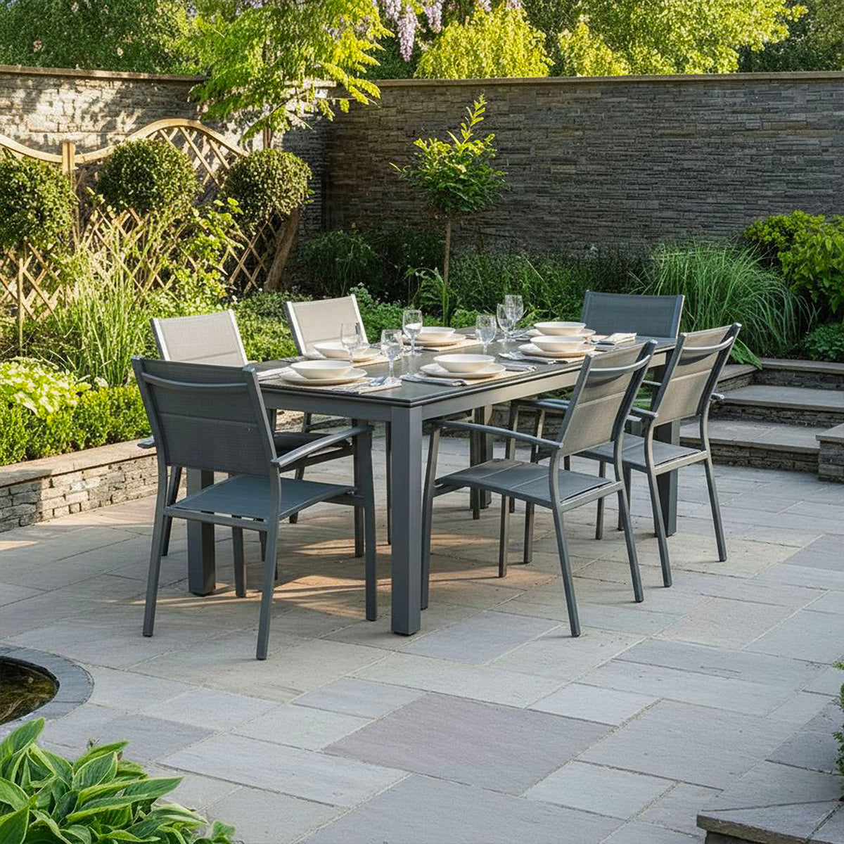 Bracken Outdoors Seychelles 6 Seat Rectangular Aluminium & Textilene Garden Furniture Dining Set