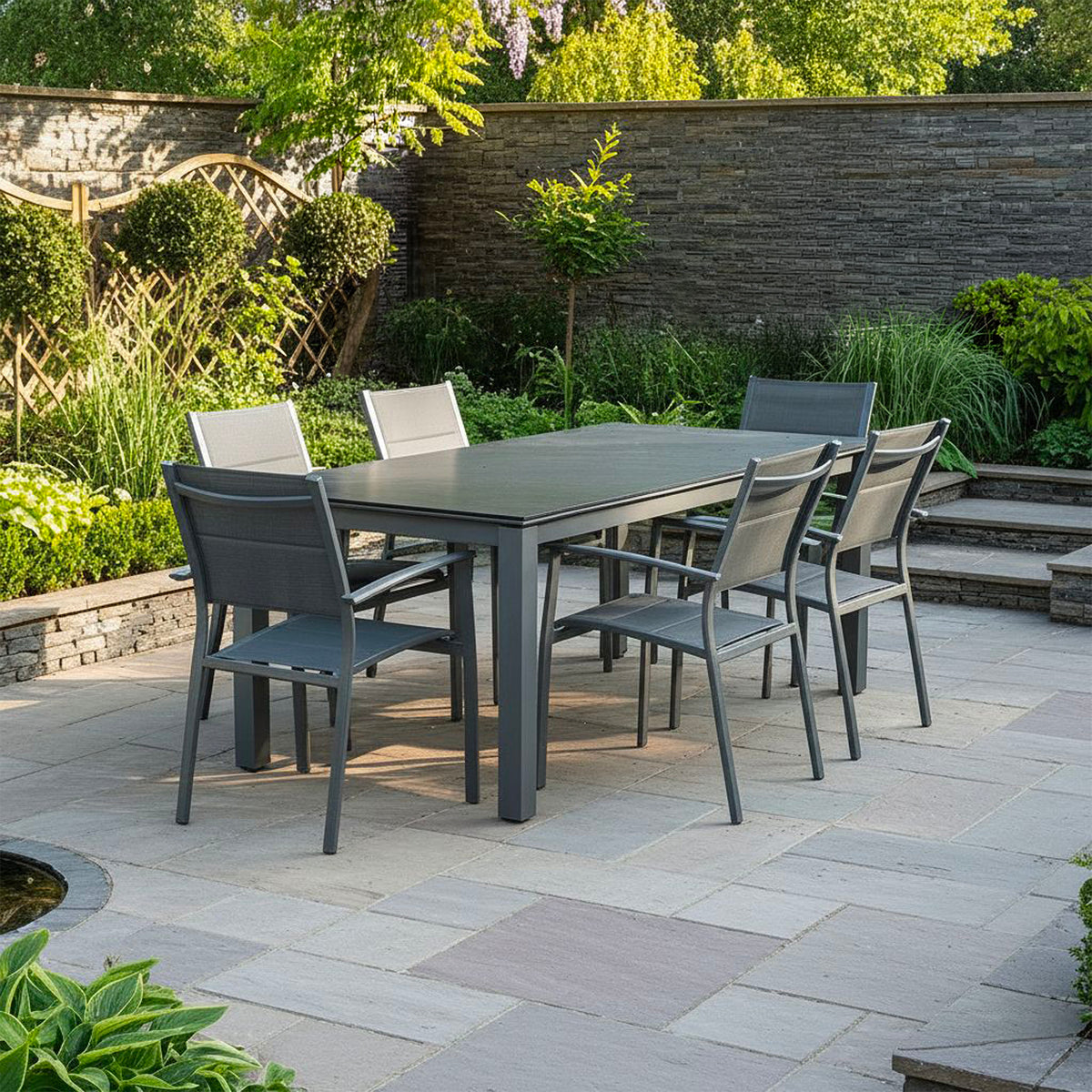 Bracken Outdoors Seychelles 6 Seat Rectangular Aluminium & Textilene Garden Furniture Dining Set