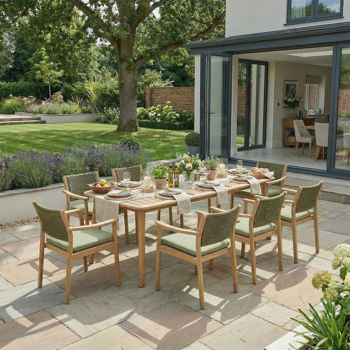 Bracken Outdoors Tetbury Acacia Wood and Rope 8 Seat Rectangular Dining Set