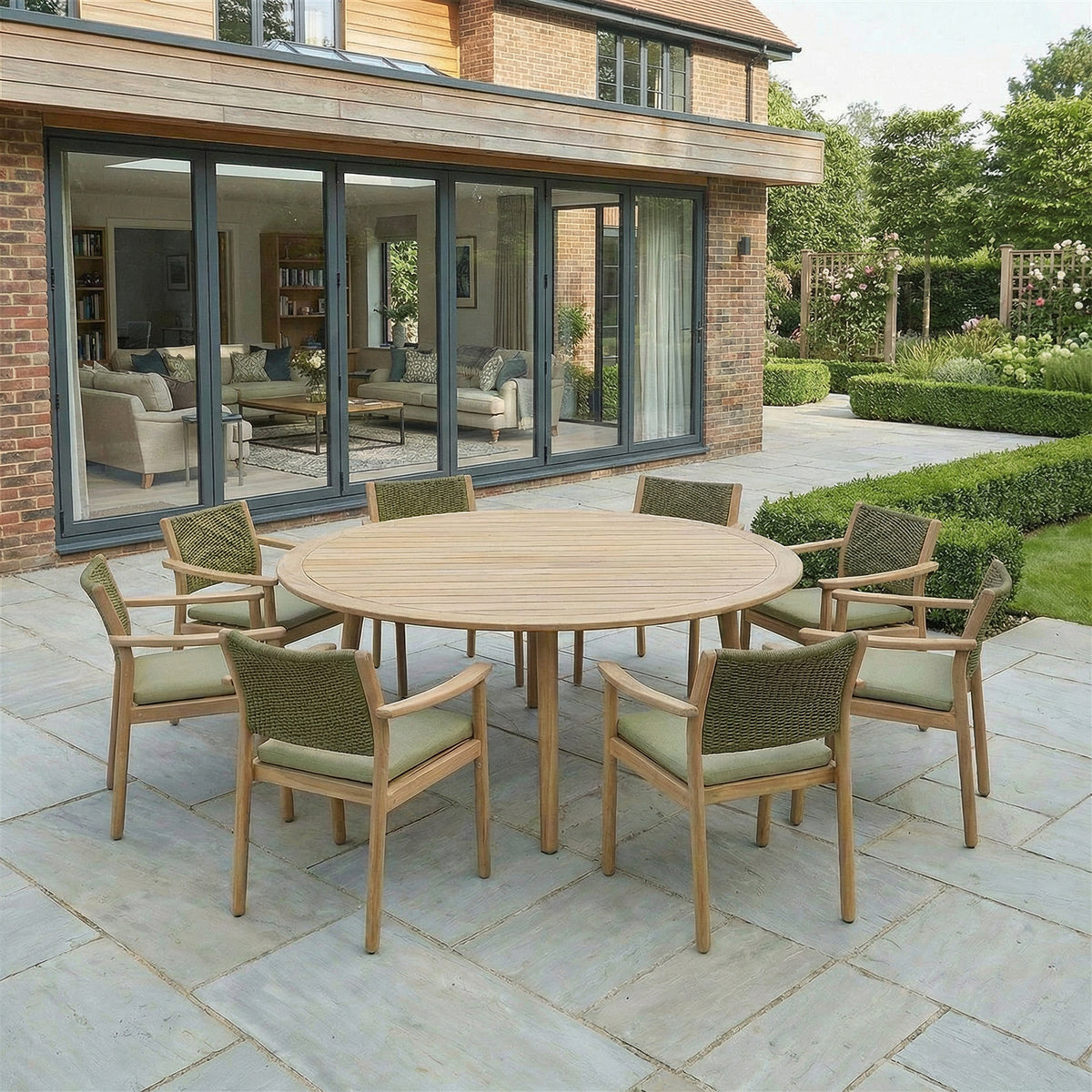 Bracken Outdoors Tetbury Acacia Wood and Rope 8 Seat Round Garden Dining Furniture Set