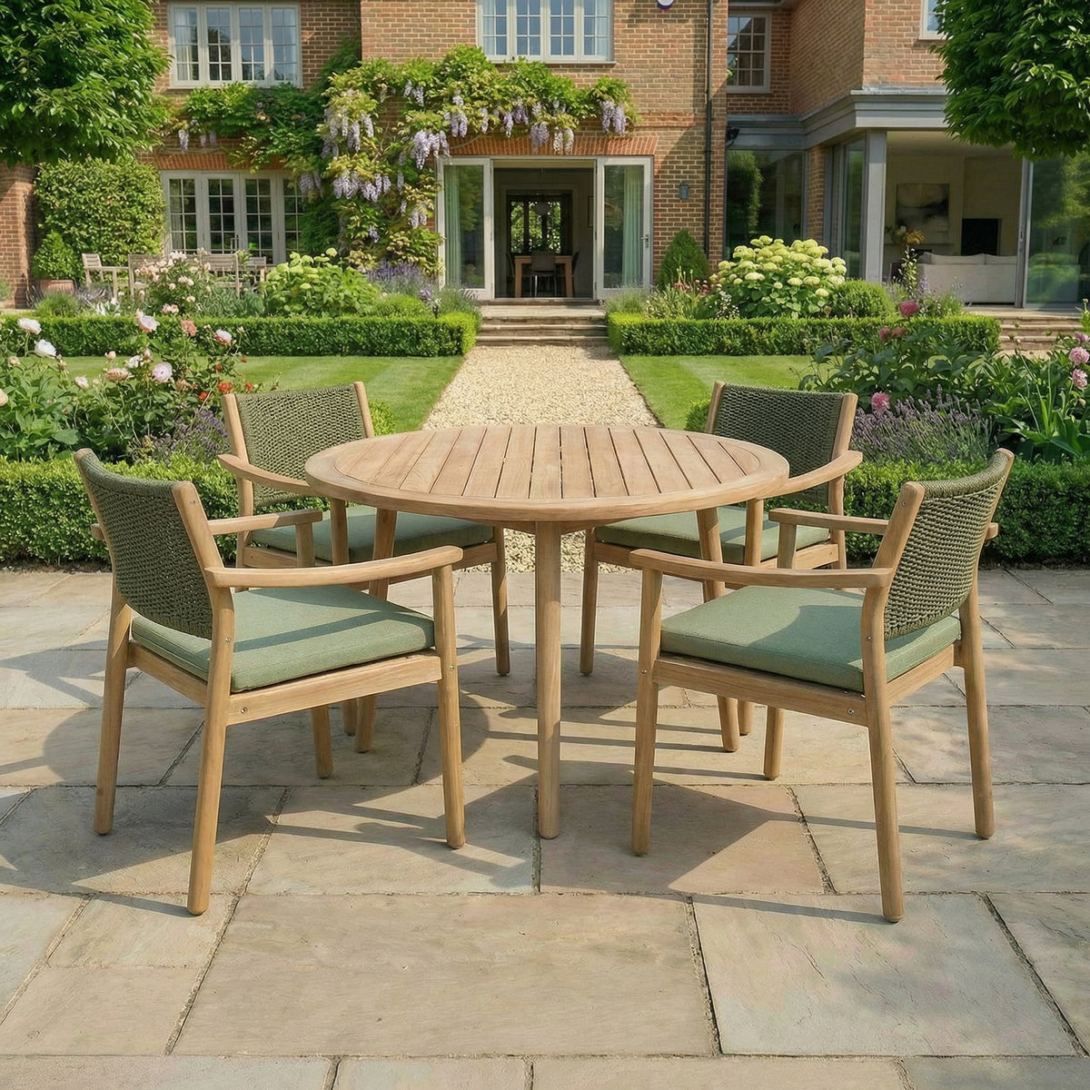 Bracken Outdoors Tetbury Acacia Wood and Rope 4 Seat Round Dining Set