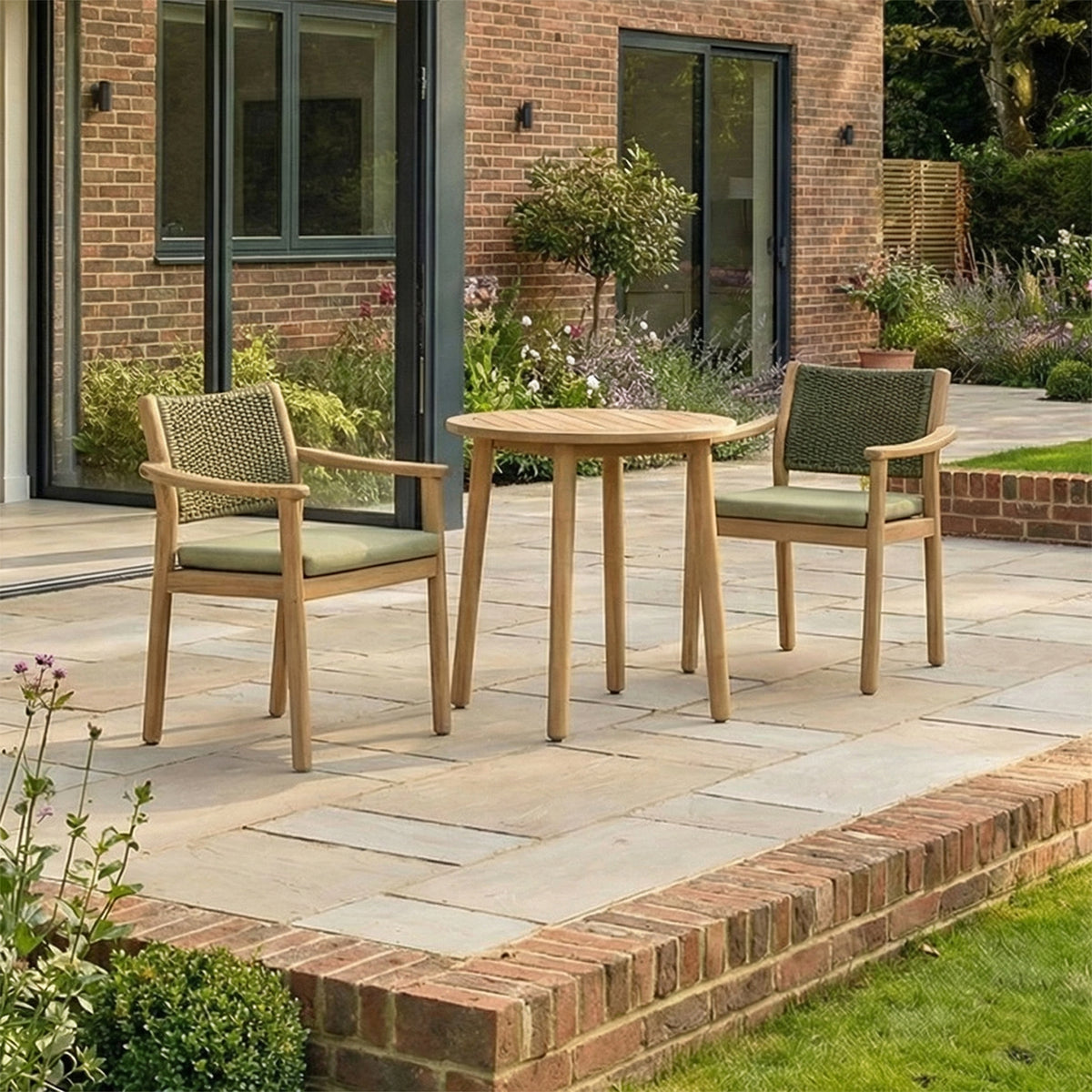 Bracken Outdoors Tetbury Acacia Wood and Rope 2 Seat Round Bistro Garden Furniture Set