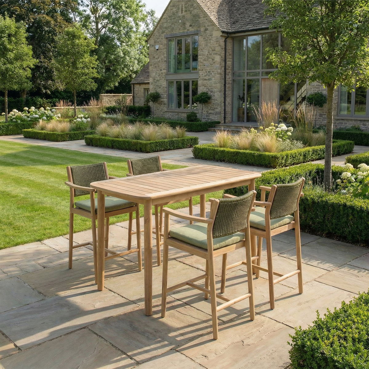 Bracken Outdoors Tetbury Acacia Wood and Rope 4 Seat Bar Table Garden Furniture Set