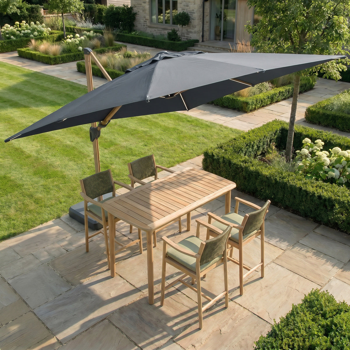 Bracken Outdoors Wood Effect 3m Square Grey Cantilever Parasol With Lights & FREE Base