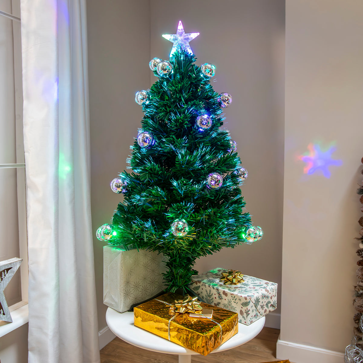 Bauble Fibre Optic Christmas Tree with Multi Coloured LED Lights 2-6ft