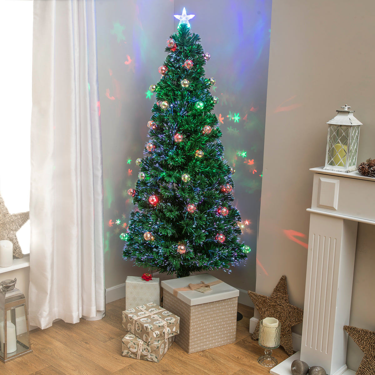 Bauble Fibre Optic Christmas Tree with Multi Coloured LED Lights 2-6ft