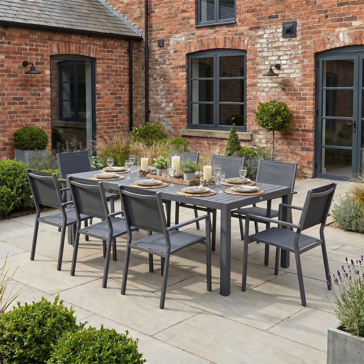 Bracken Outdoors Byron 8 Seat Rectangular Extending Dining Aluminium Garden Furniture Set