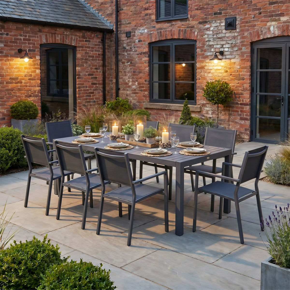 Bracken Outdoors Byron 8 Seat Rectangular Extending Dining Aluminium Garden Furniture Set