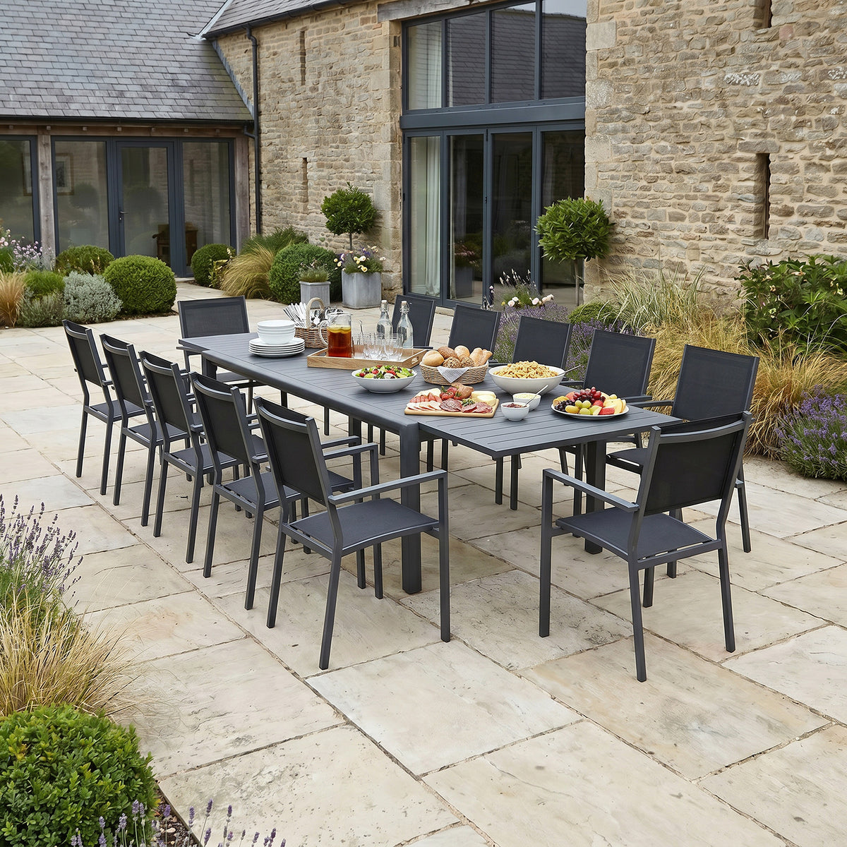Bracken Outdoors Byron 12 Seat Rectangular Extending Dining Aluminium Garden Furniture Set