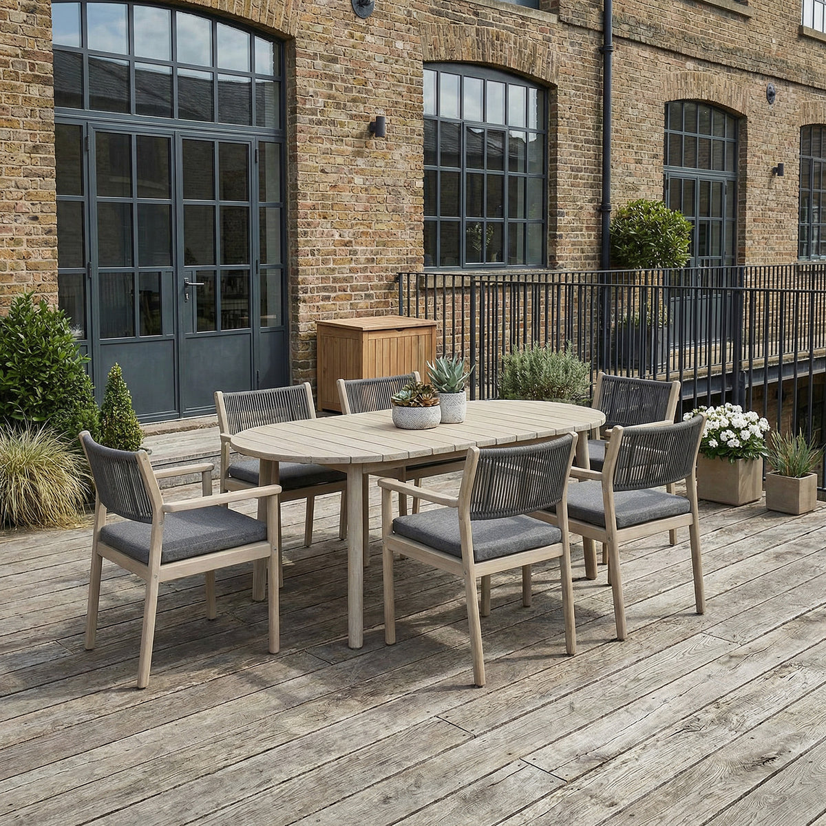 Bracken Outdoors Bourton Acacia Wood and Rope 6 Seat Oval Dining Garden Furniture Set
