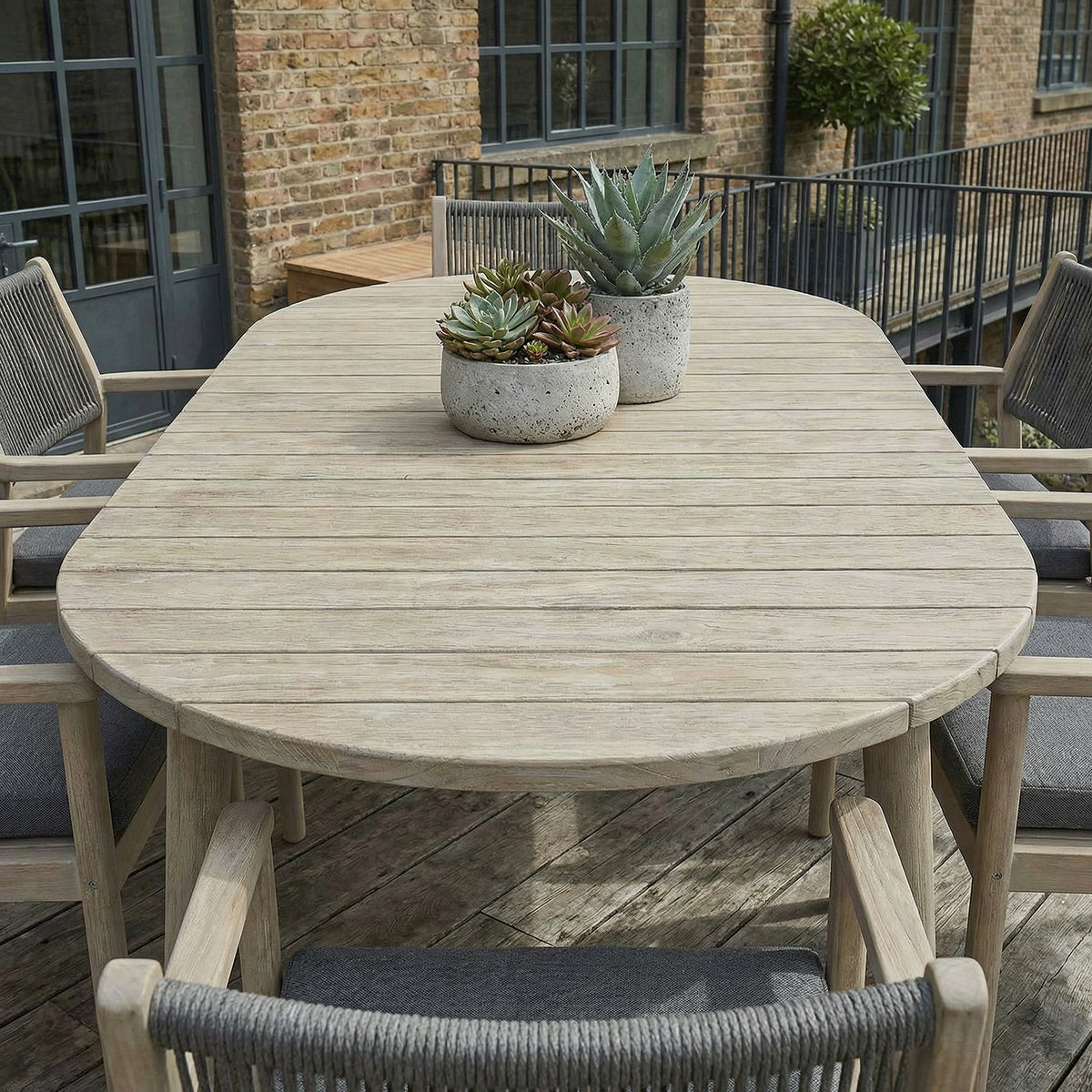 Bracken Outdoors Bourton Acacia Wood and Rope 6 Seat Oval Dining Garden Furniture Set