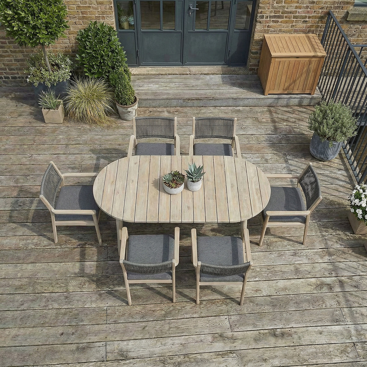 Bracken Outdoors Bourton Acacia Wood and Rope 6 Seat Oval Dining Garden Furniture Set