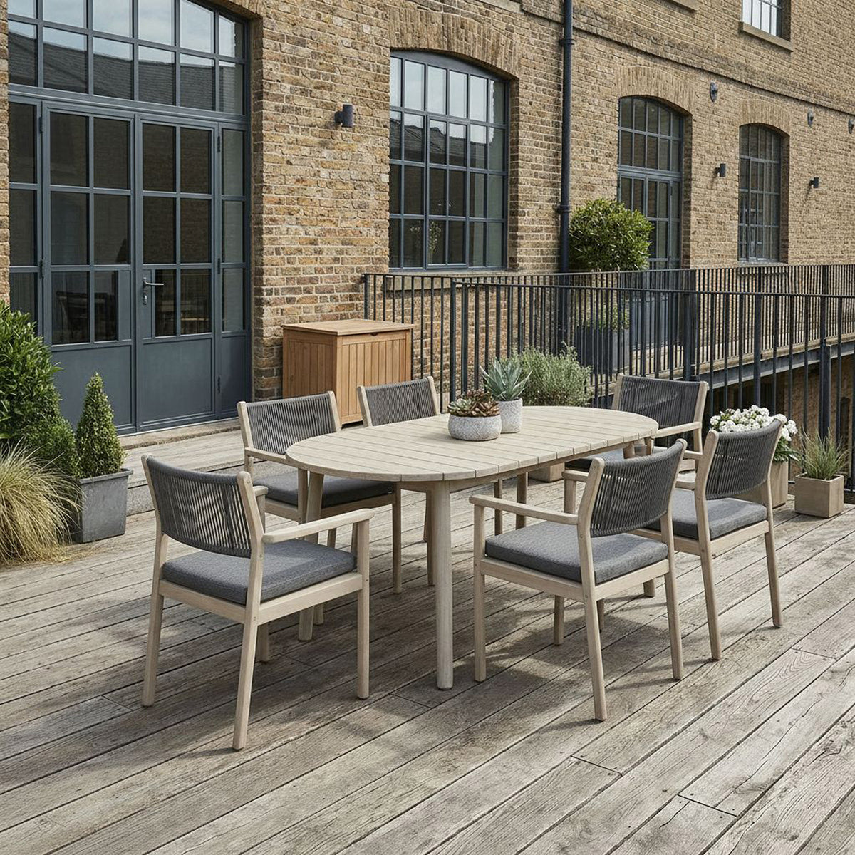Bracken Outdoors Bourton Acacia Wood and Rope 6 Seat Oval Dining Garden Furniture Set