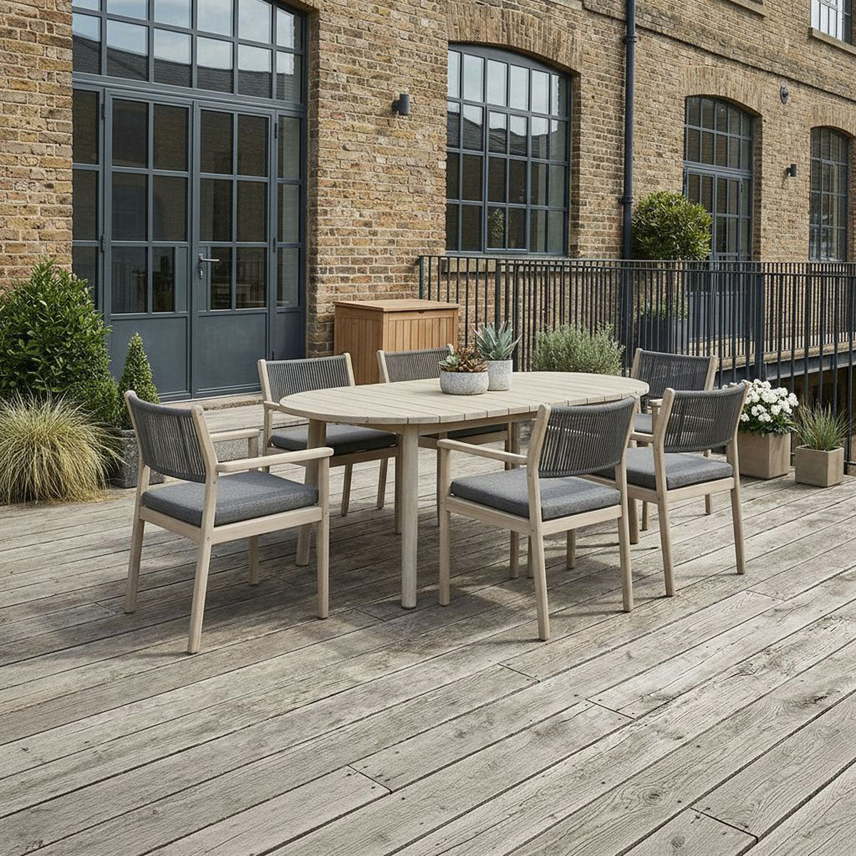 Bracken Outdoors Bourton Acacia Wood and Rope 6 Seat Oval Dining Garden Furniture Set