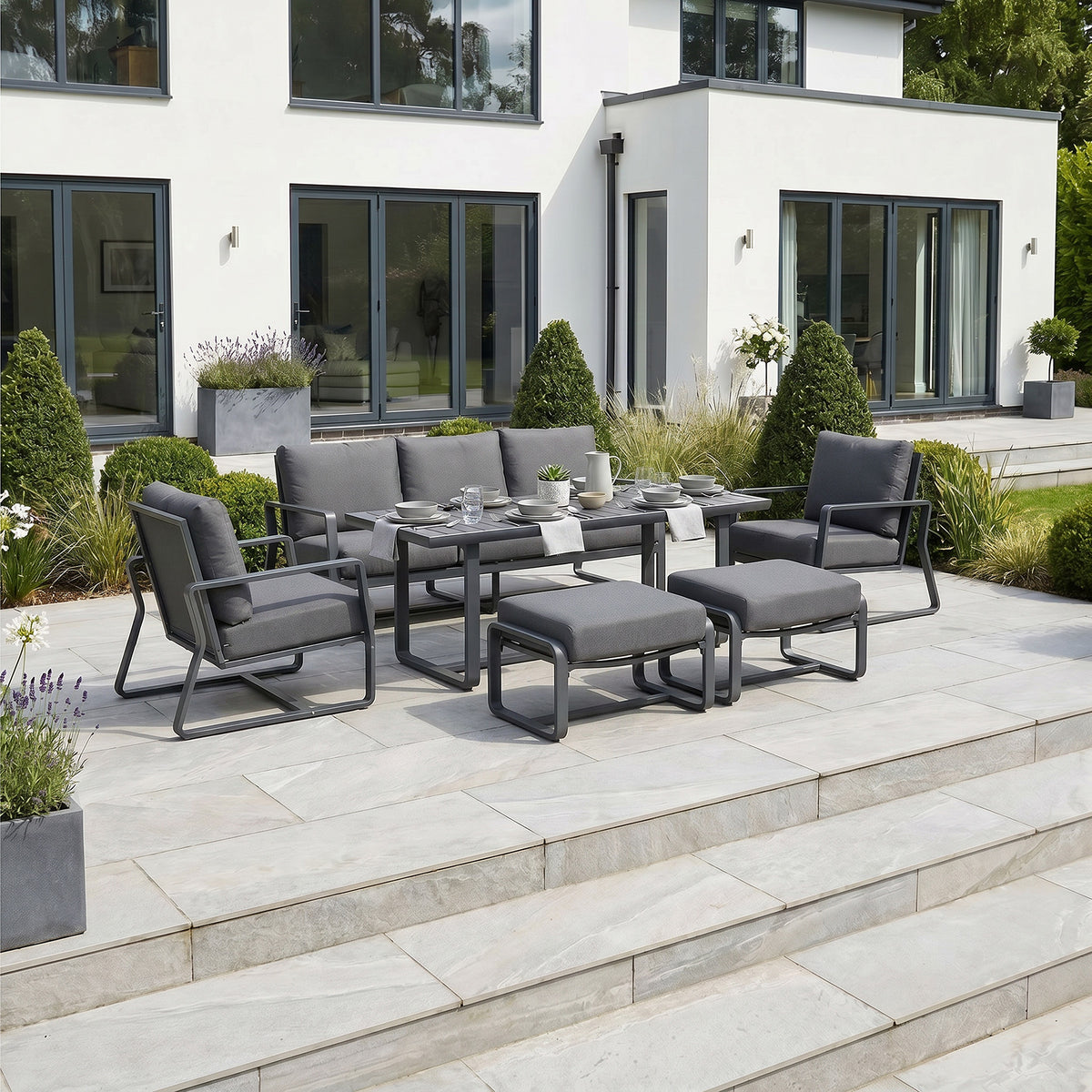 Bracken Outdoors Byron Aluminium Garden Furniture Lounge Sofa Set with Dining Table
