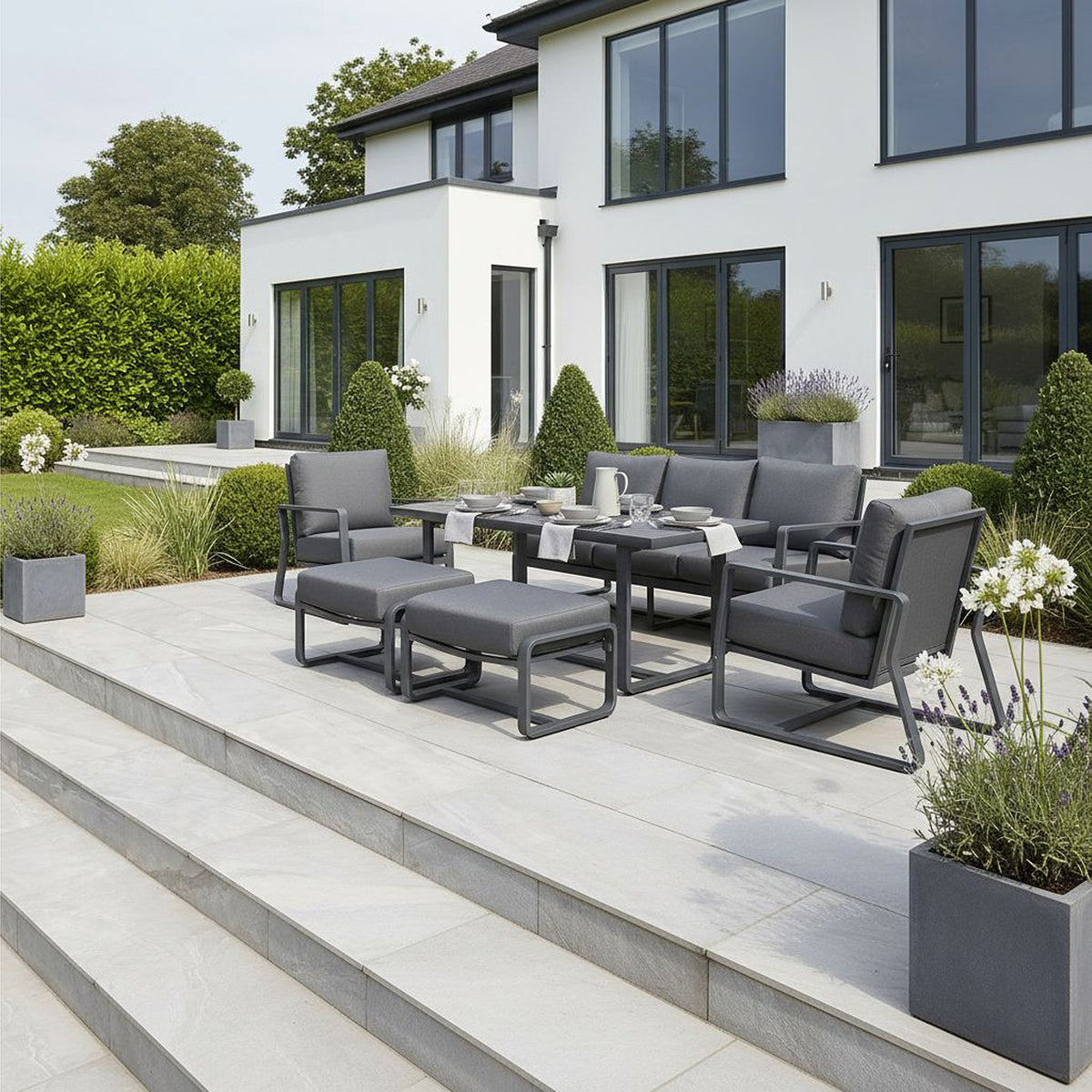 Bracken Outdoors Byron Aluminium Garden Furniture Lounge Sofa Set with Dining Table
