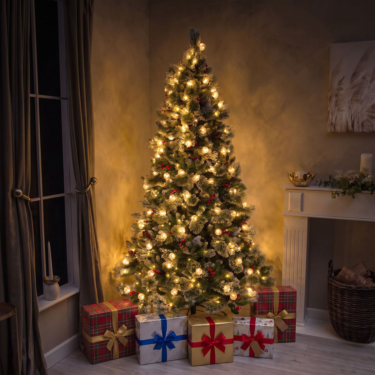 Beaumont Artificial Pre-Lit Frosty PVC Mixed Christmas Tree 6.5FT, 7.5FT