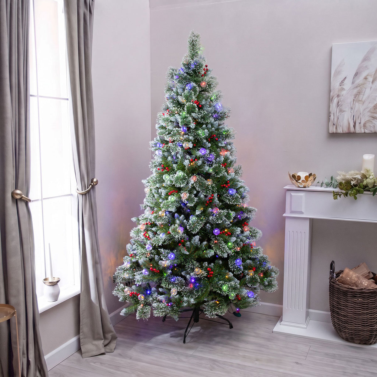 Beaumont Artificial Pre-Lit Frosty PVC Mixed Christmas Tree 6.5FT, 7.5FT