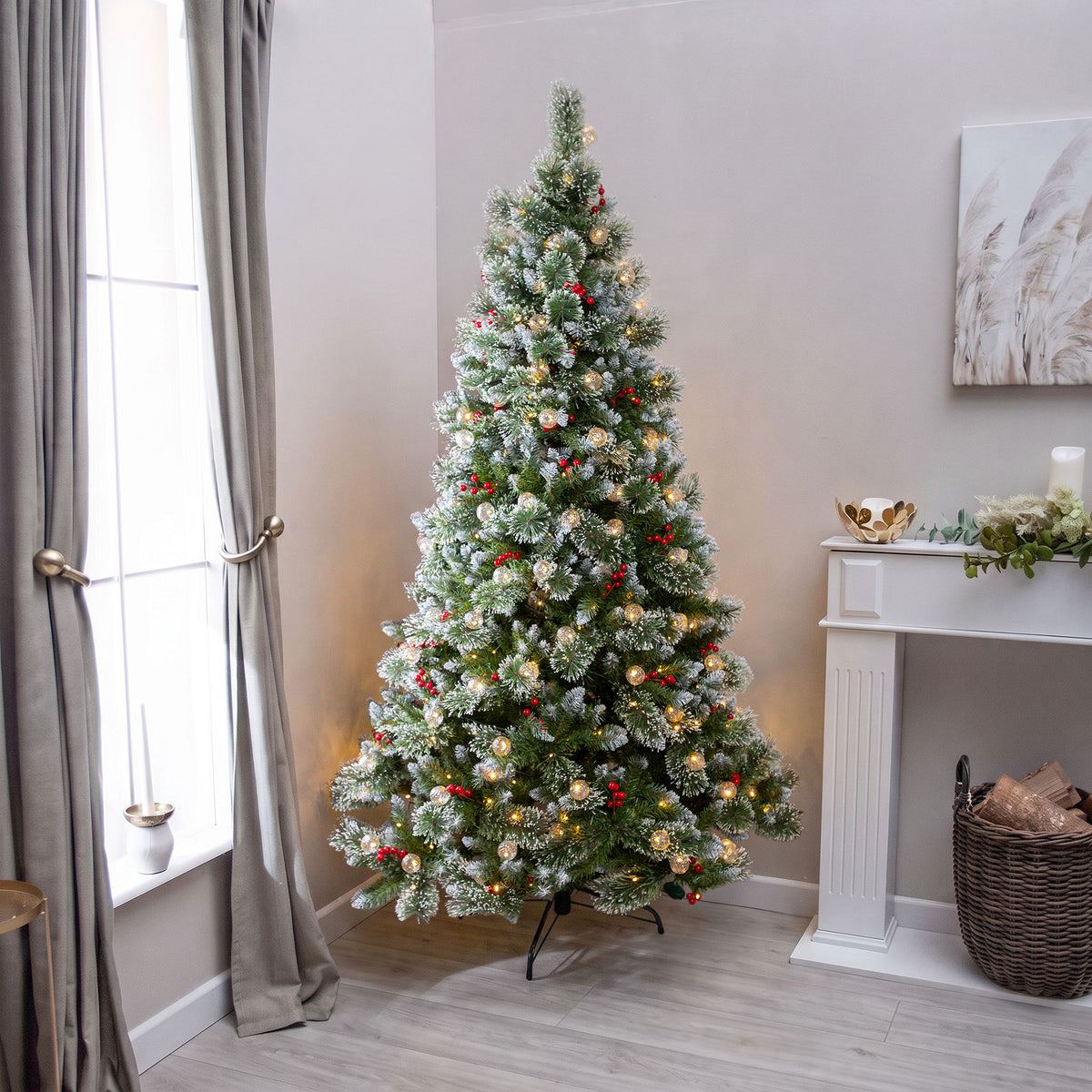 Beaumont Artificial Pre-Lit Frosty PVC Mixed Christmas Tree 6.5FT, 7.5FT