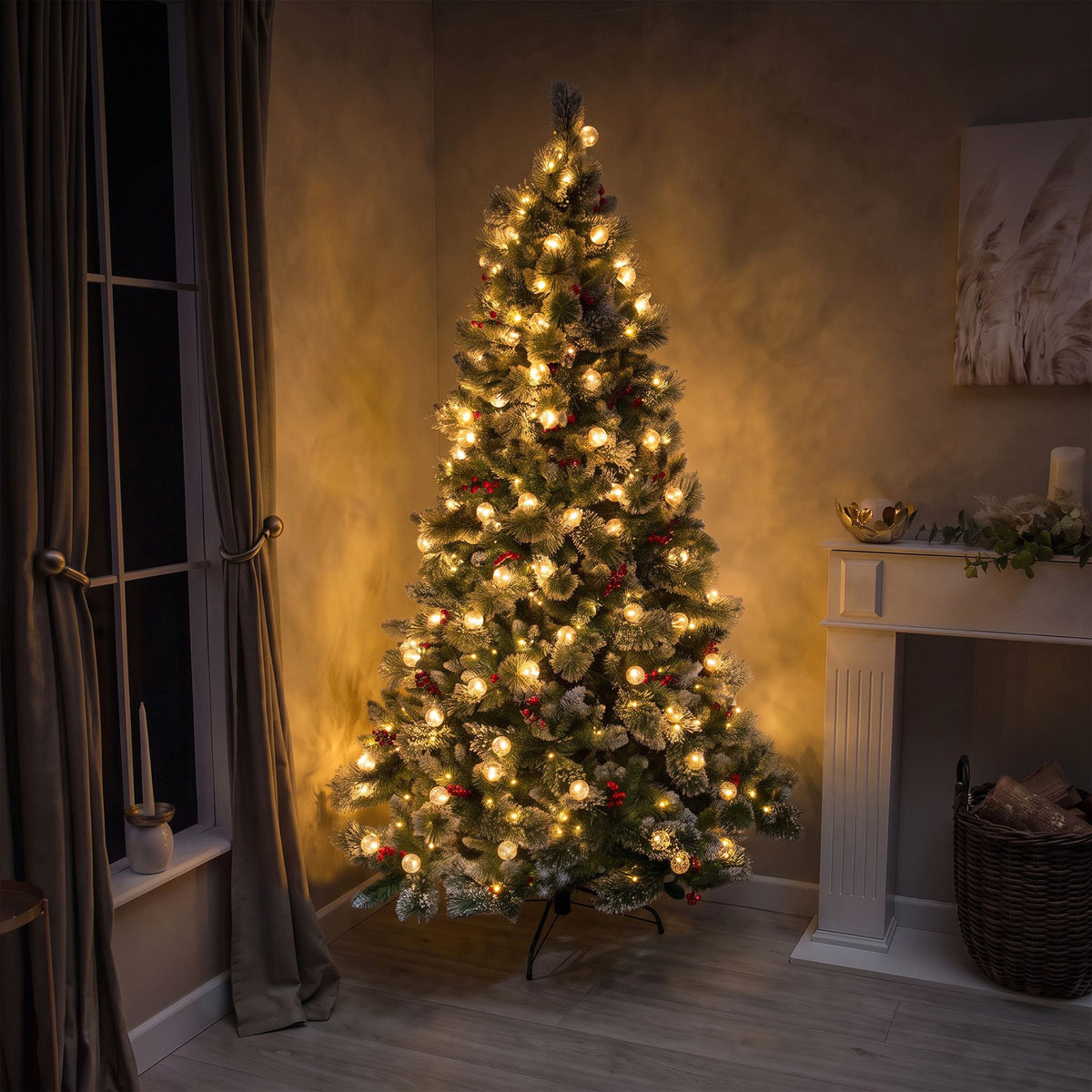 Beaumont Artificial Pre-Lit Frosty PVC Mixed Christmas Tree 6.5FT, 7.5FT