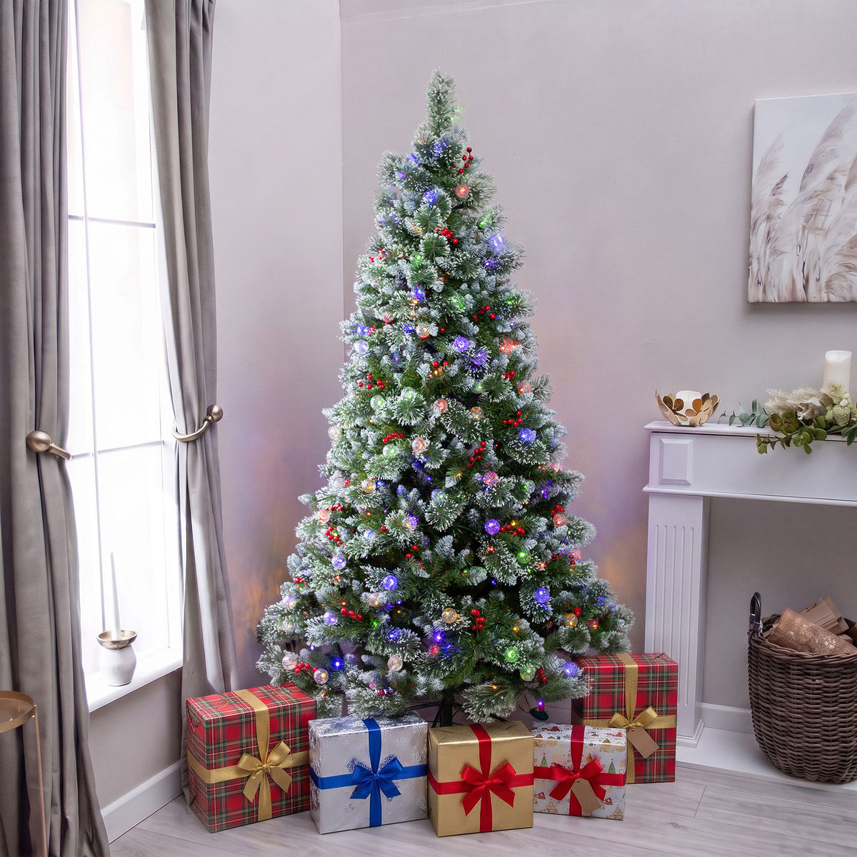 Beaumont Artificial Pre-Lit Frosty PVC Mixed Christmas Tree 6.5FT, 7.5FT