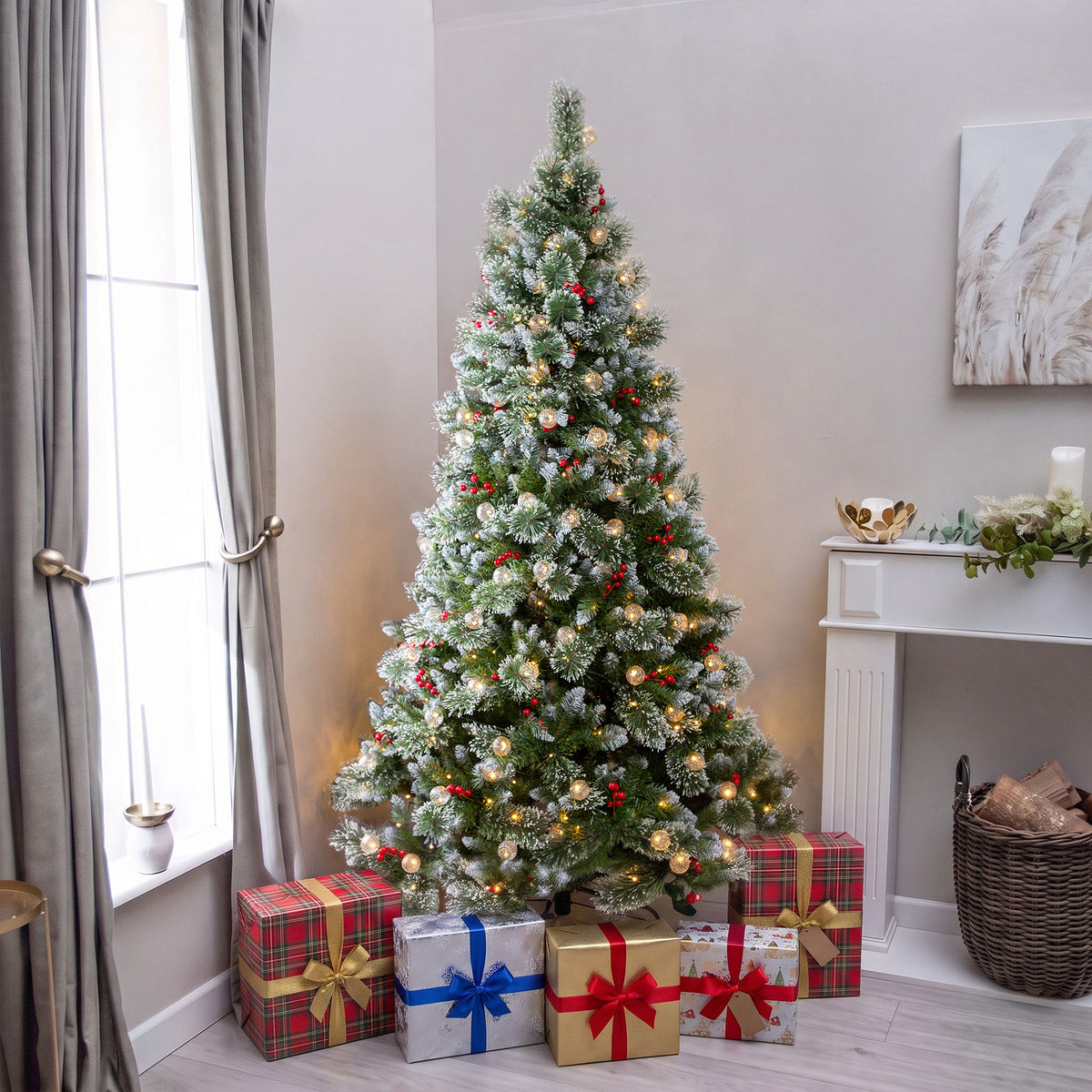 Beaumont Artificial Pre-Lit Frosty PVC Mixed Christmas Tree 6.5FT, 7.5FT