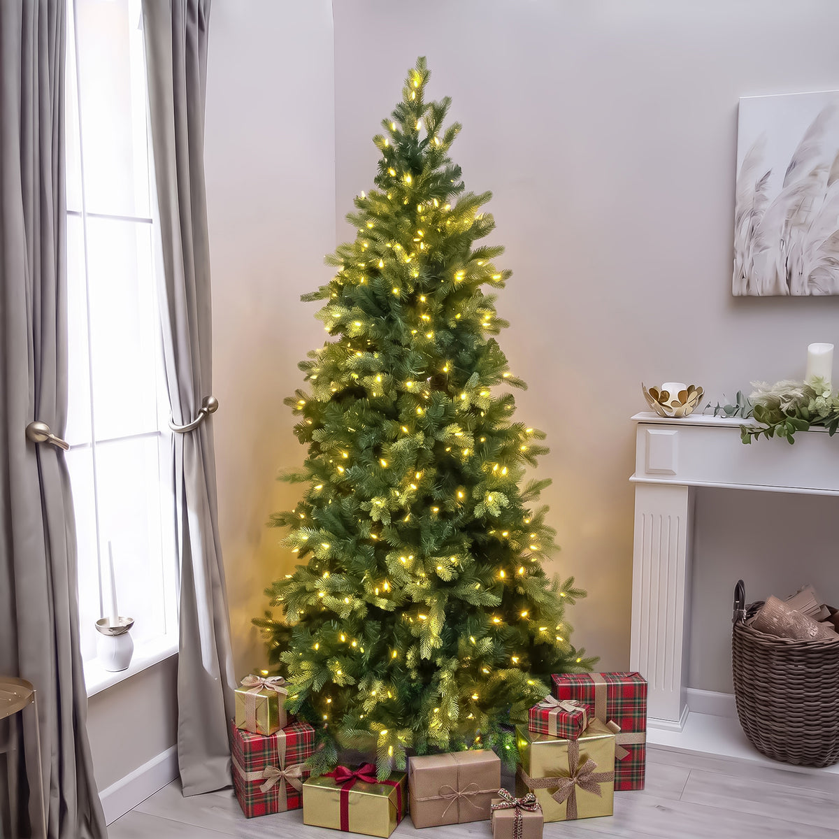 Warwick Artificial Pre-Lit Green PE/PVC Christmas Tree 6.5FT, 7.5FT