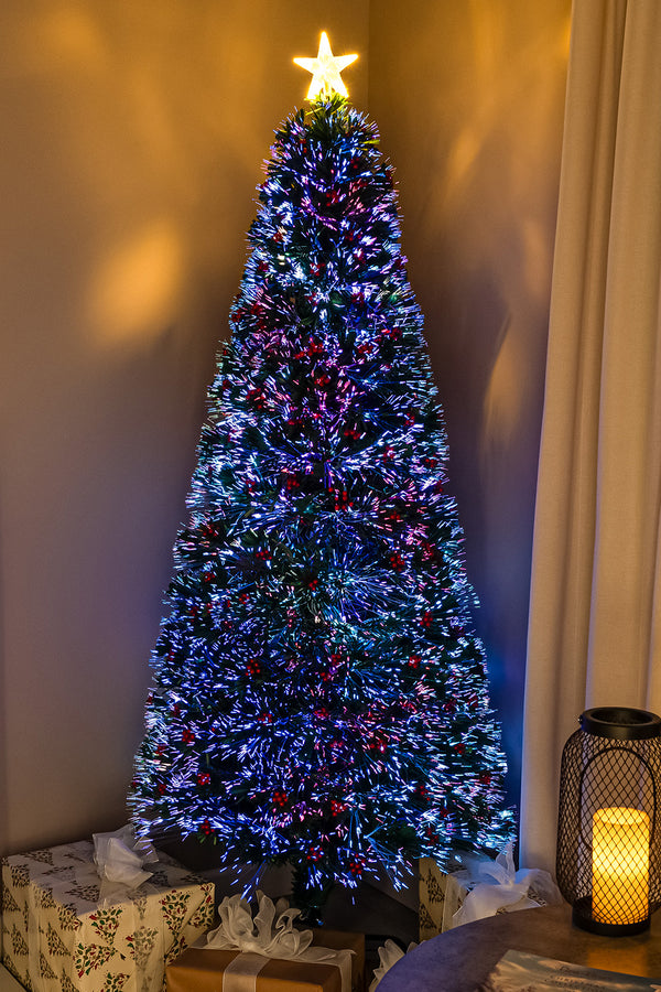 2ft - 6ft Green Fibre Optic Christmas Tree with Multi Coloured Lights ...