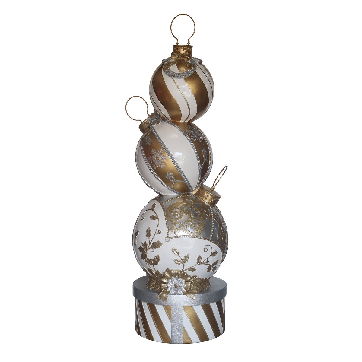 5ft Gold and White Christmas Bauble Stack with Warm White LED Lights