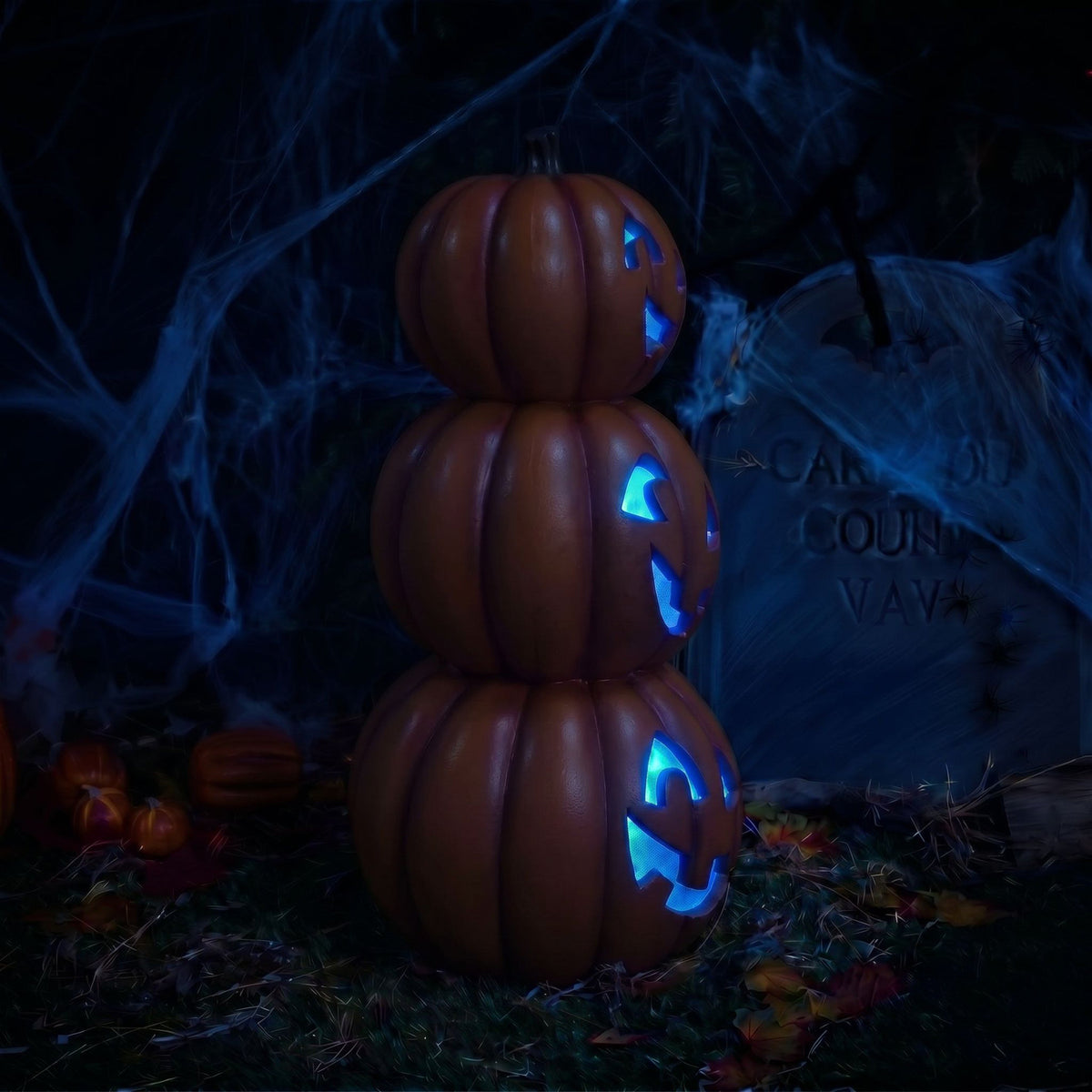 Halloween 80cm Stacked Smiling Pumpkins Ornament with Multicoloured  LED Lights
