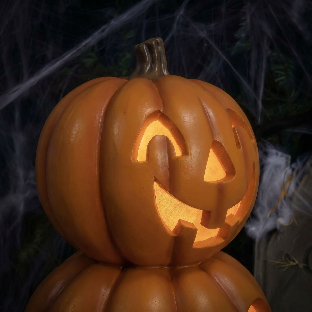 Halloween 80cm Stacked Smiling Pumpkins Ornament with Multicoloured  LED Lights