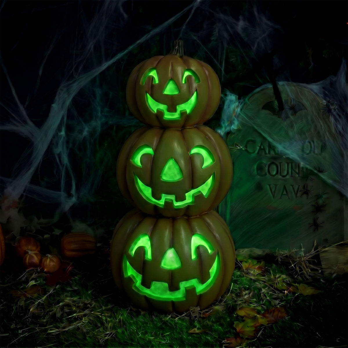 Halloween 80cm Stacked Smiling Pumpkins Ornament with Multicoloured  LED Lights