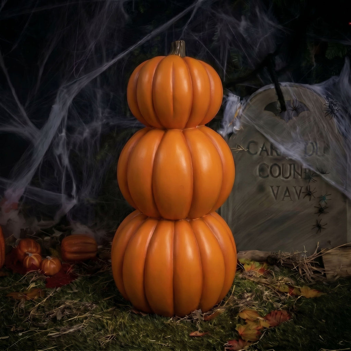 Halloween 80cm Stacked Smiling Pumpkins Ornament with Multicoloured  LED Lights