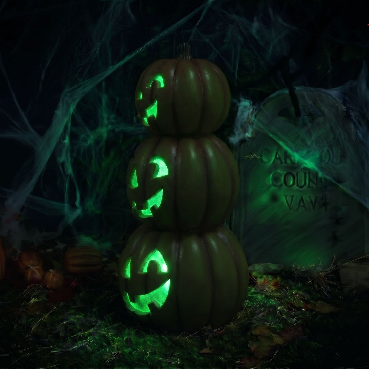 Halloween 80cm Stacked Smiling Pumpkins Ornament with Multicoloured  LED Lights