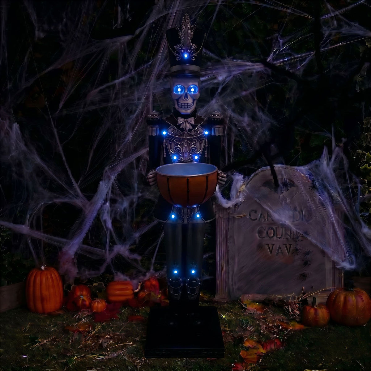 Halloween Skeleton 4ft Nutcracker with Bowl and Multicoloured LED Lights
