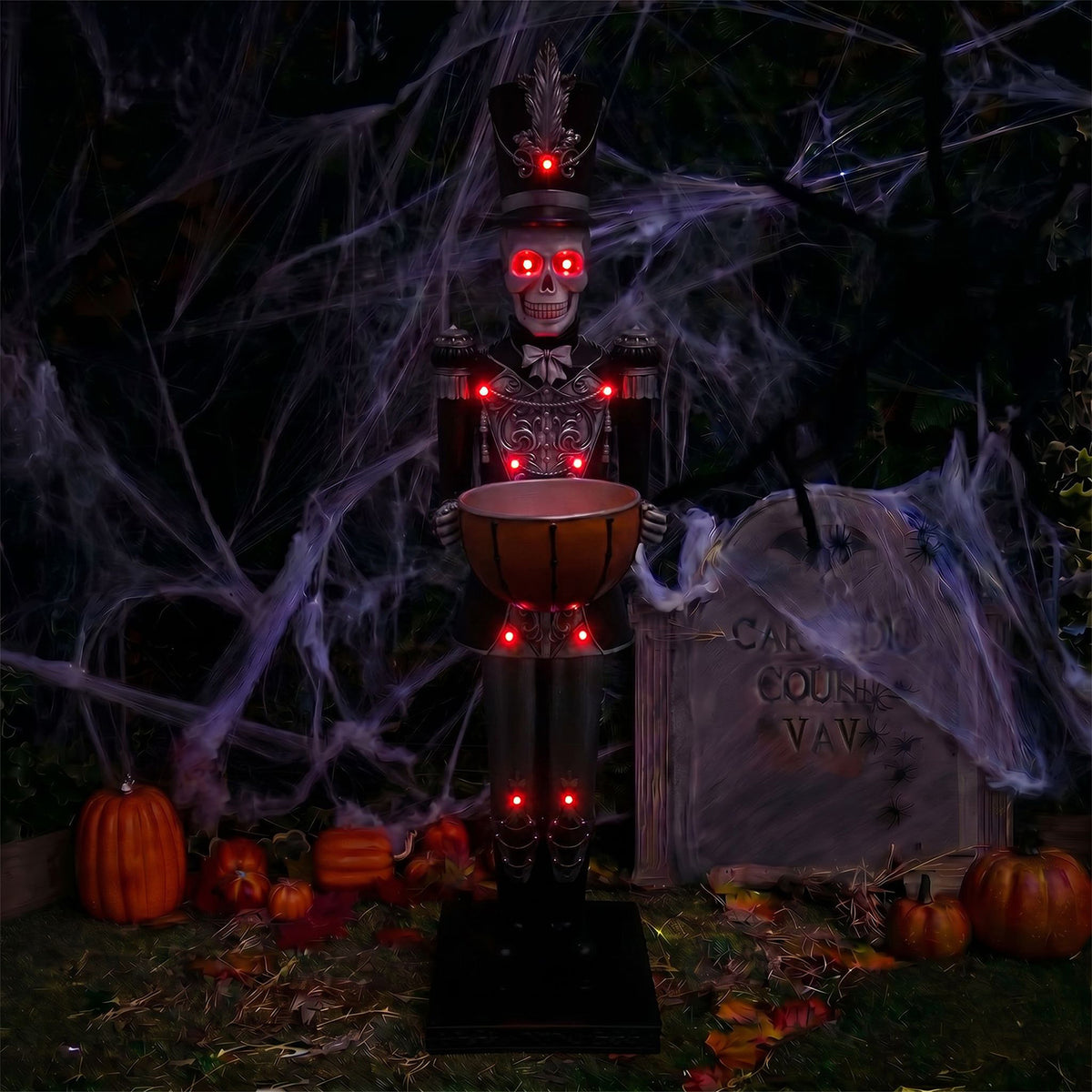 Halloween Skeleton 4ft Nutcracker with Bowl and Multicoloured LED Lights