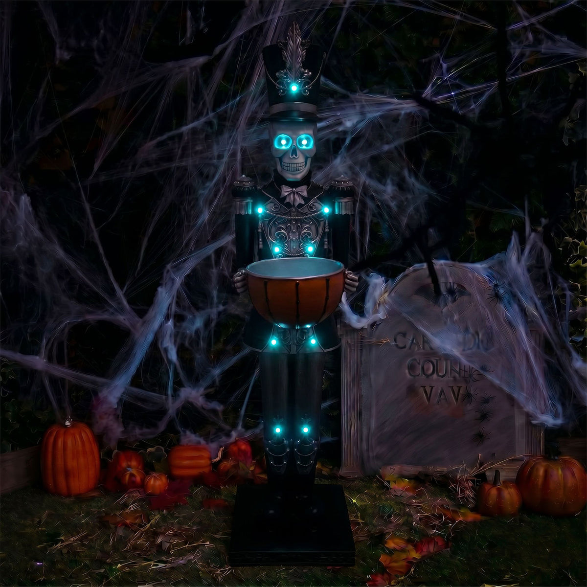 Halloween Skeleton 4ft Nutcracker with Bowl and Multicoloured LED Lights