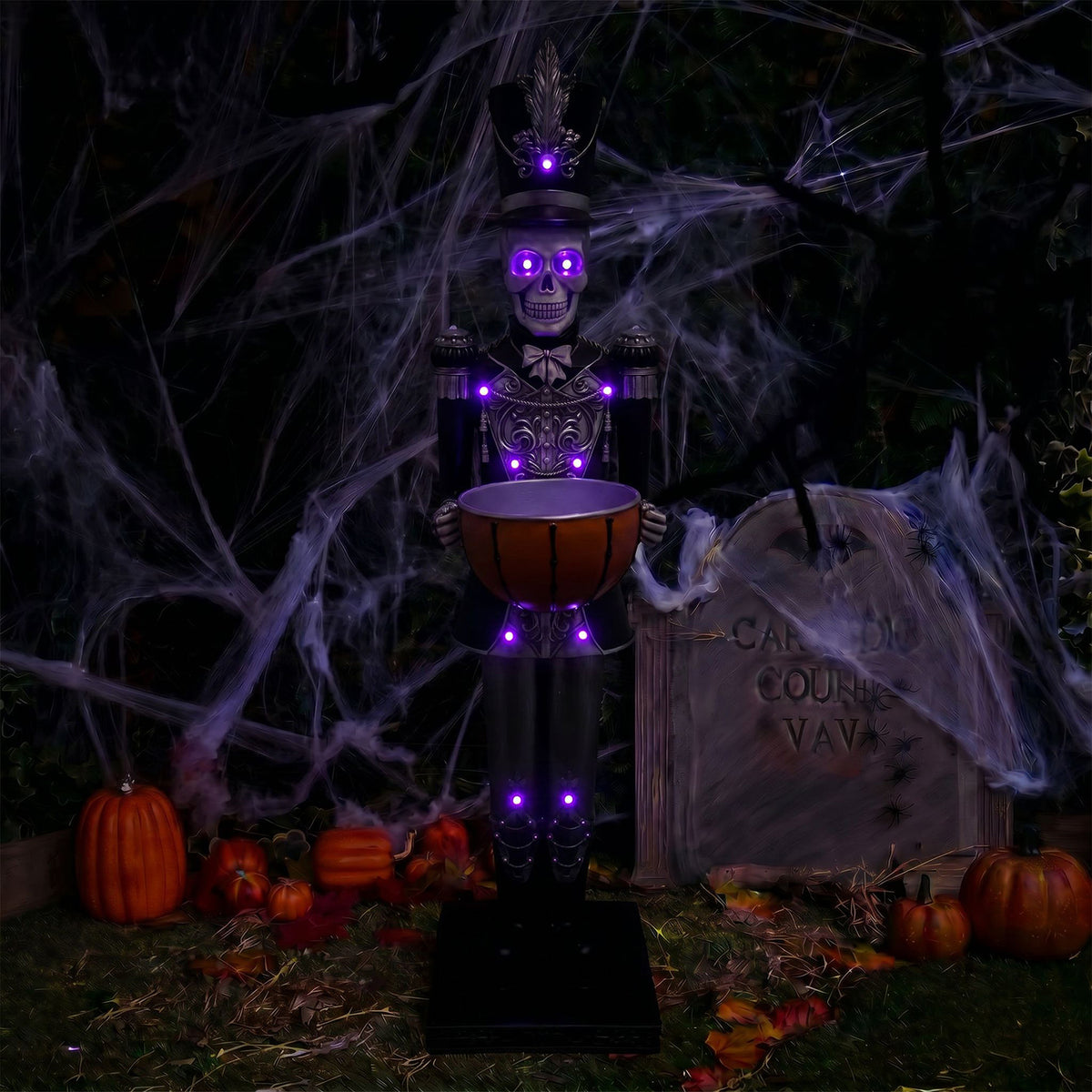 Halloween Skeleton 4ft Nutcracker with Bowl and Multicoloured LED Lights