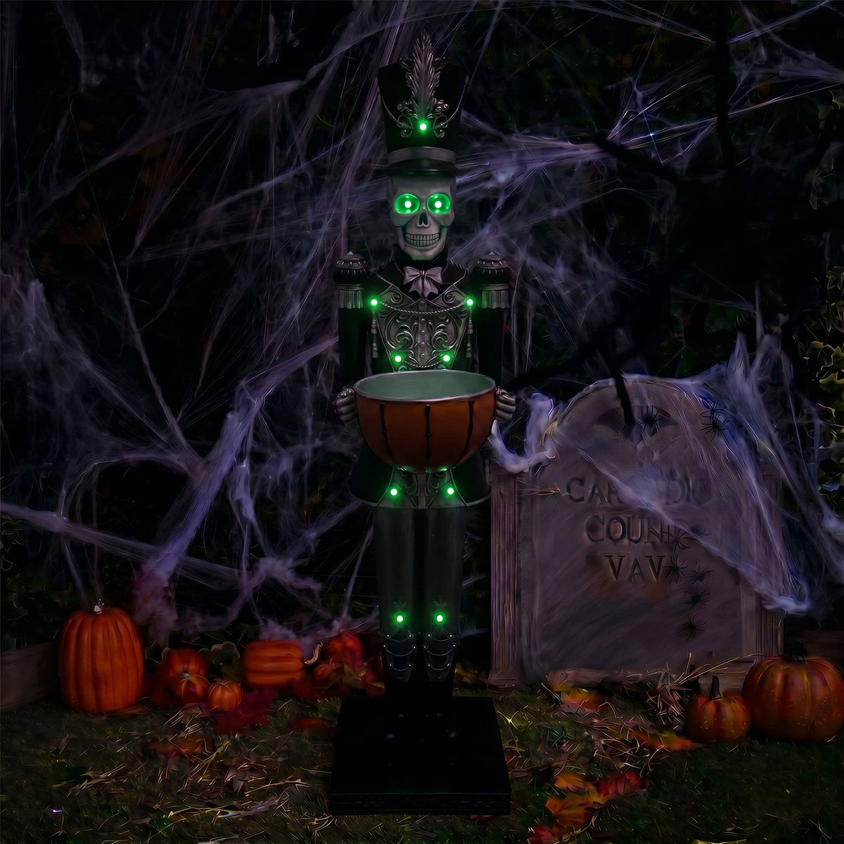 Halloween Skeleton 4ft Nutcracker with Bowl and Multicoloured LED Lights