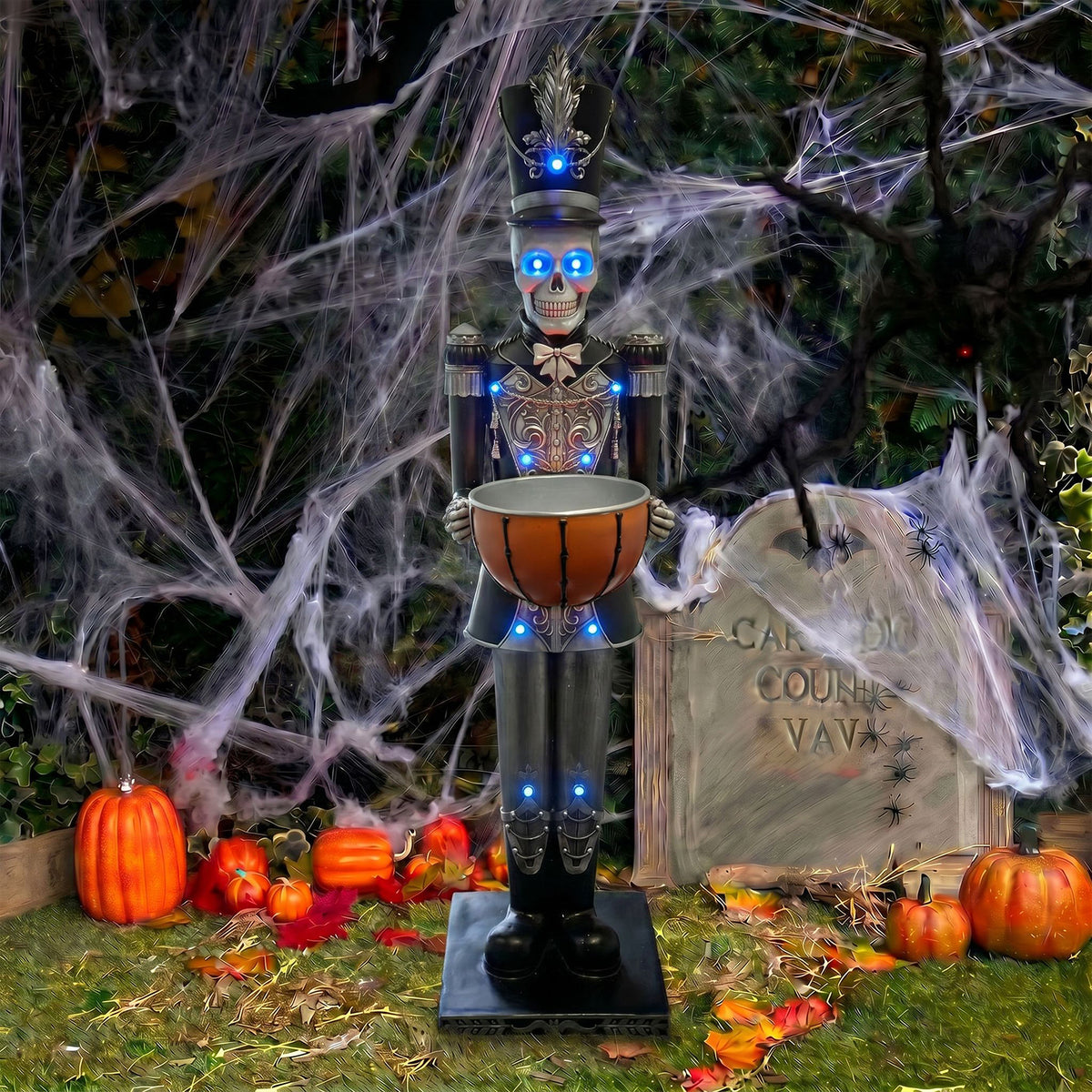Halloween Skeleton 4ft Nutcracker with Bowl and Multicoloured LED Lights