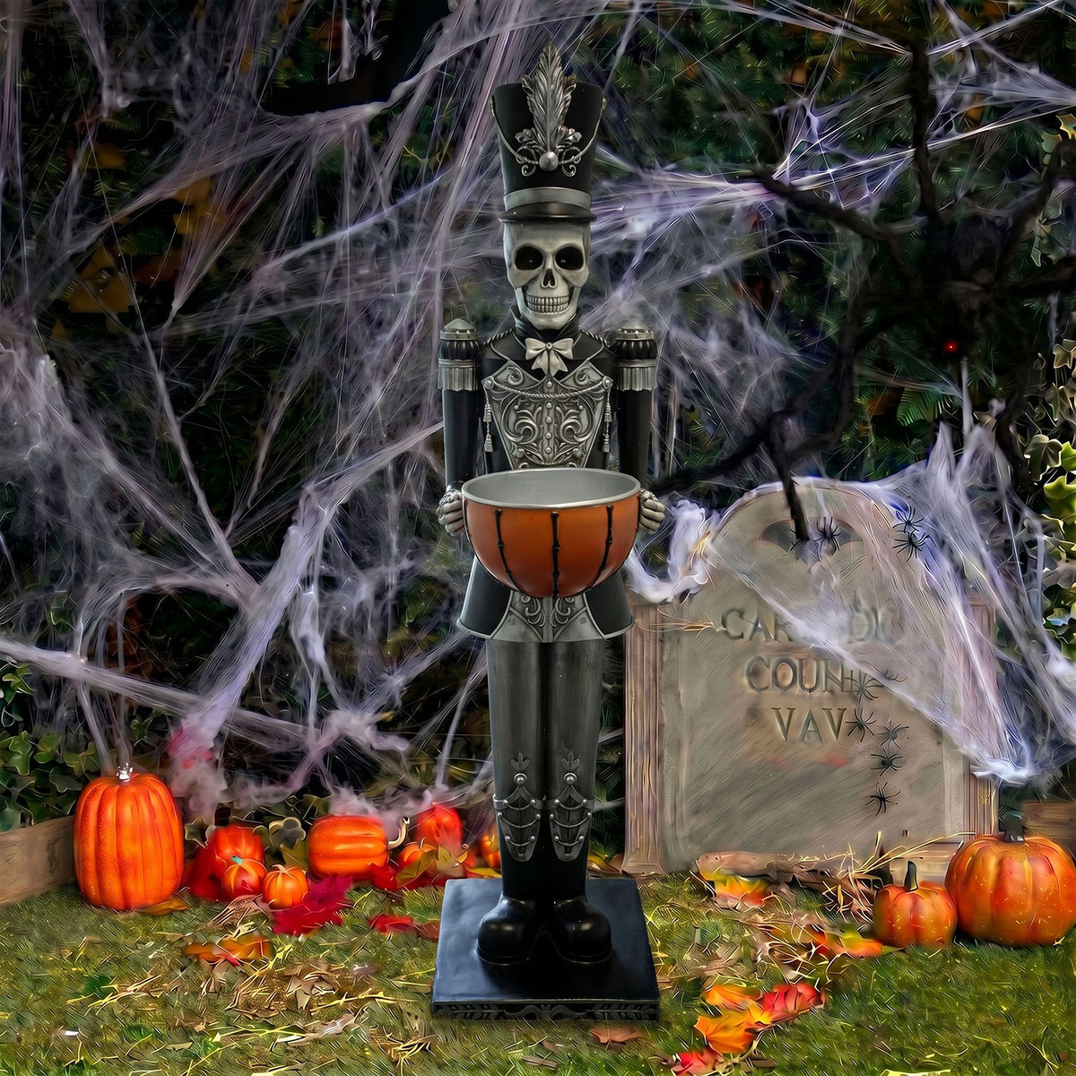 Halloween Skeleton 4ft Nutcracker with Bowl and Multicoloured LED Lights