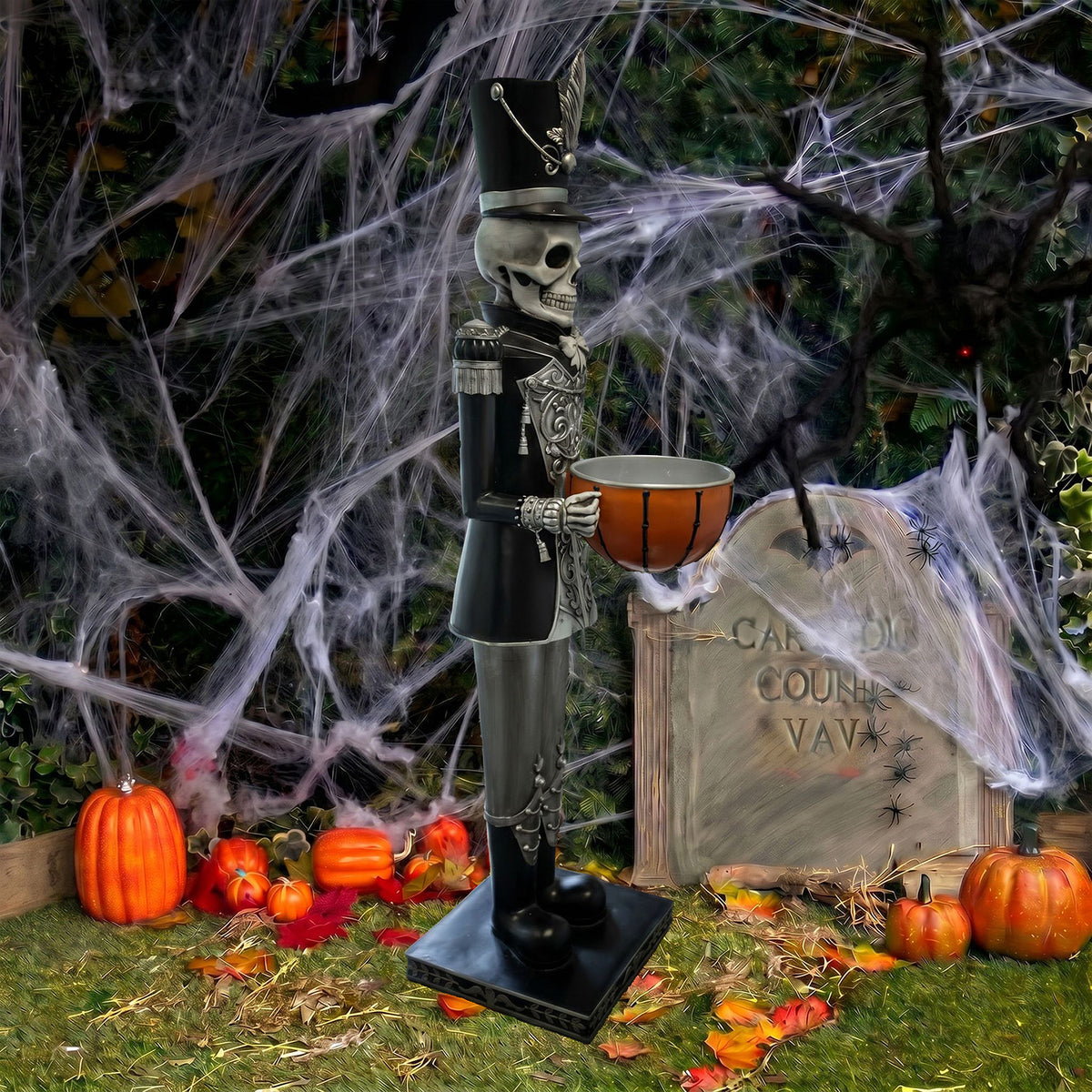 Halloween Skeleton 4ft Nutcracker with Bowl and Multicoloured LED Lights
