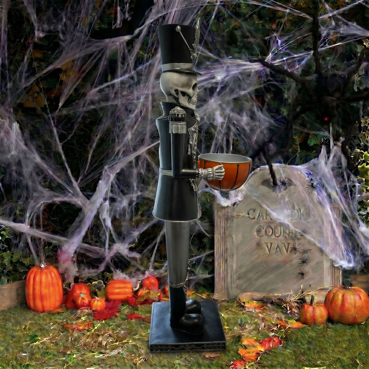 Halloween Skeleton 4ft Nutcracker with Bowl and Multicoloured LED Lights